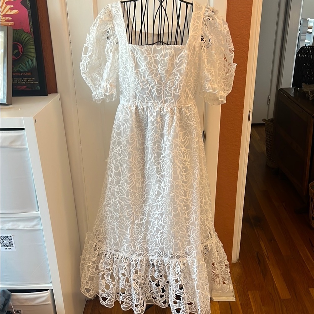 Loeffler Randall Addison Cream Puff-Sleeve Dress-Size 6